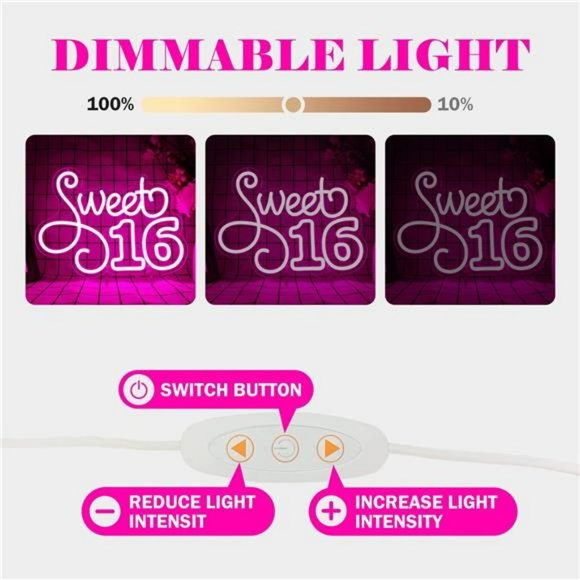Sweet 16 Neon Sign Dimmable LED Neon Signs for Girls 16th Birthday Bright VIVID - Picture 3 of 7